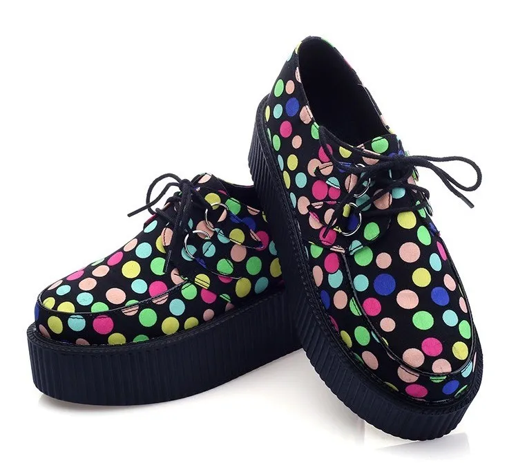 Black Colorful Polkadots Lace Up Platforms