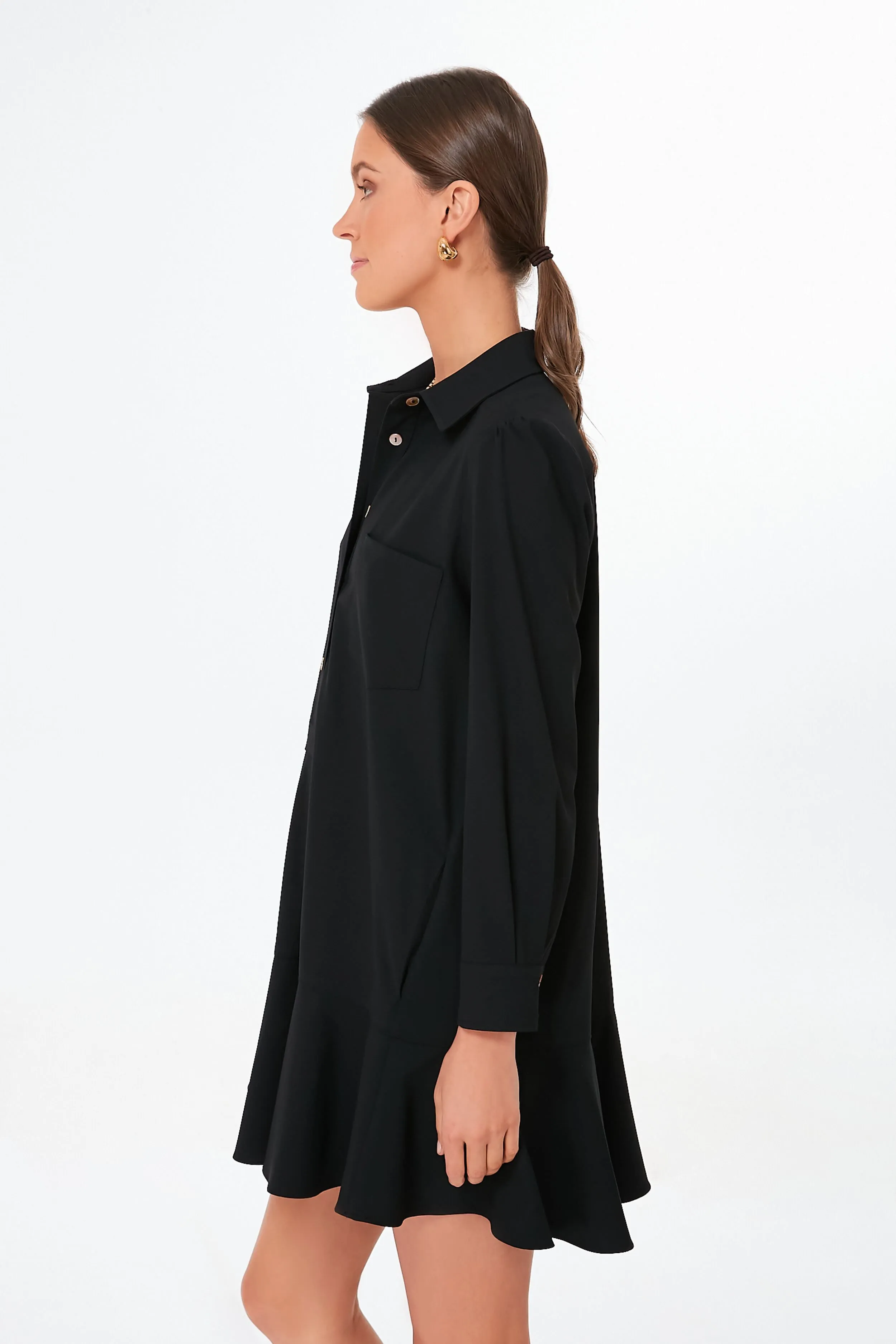 Black Crepe Callahan Shirt Dress