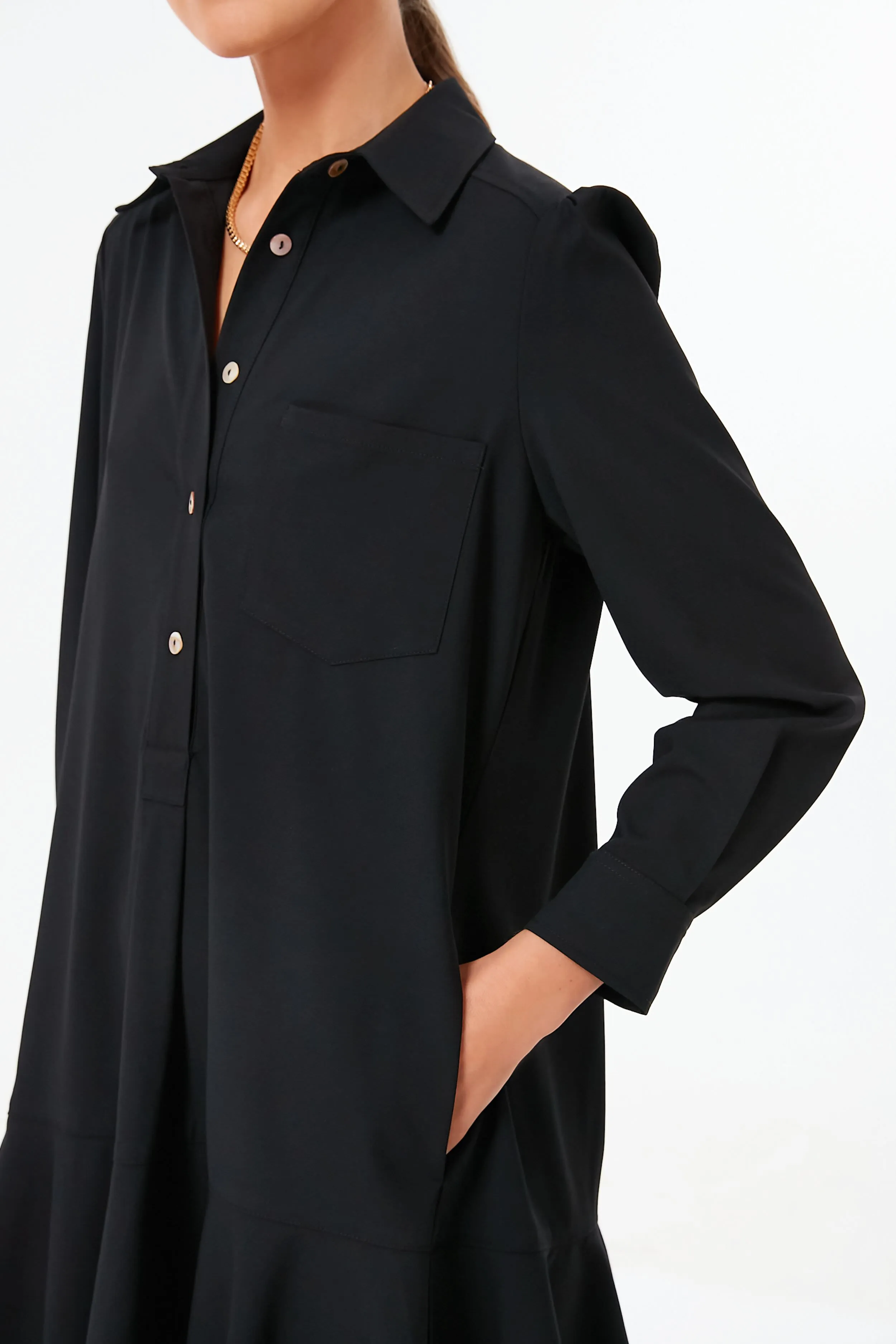 Black Crepe Callahan Shirt Dress