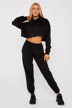 Black Crop Tracksuit Loungewear Set - Olivia