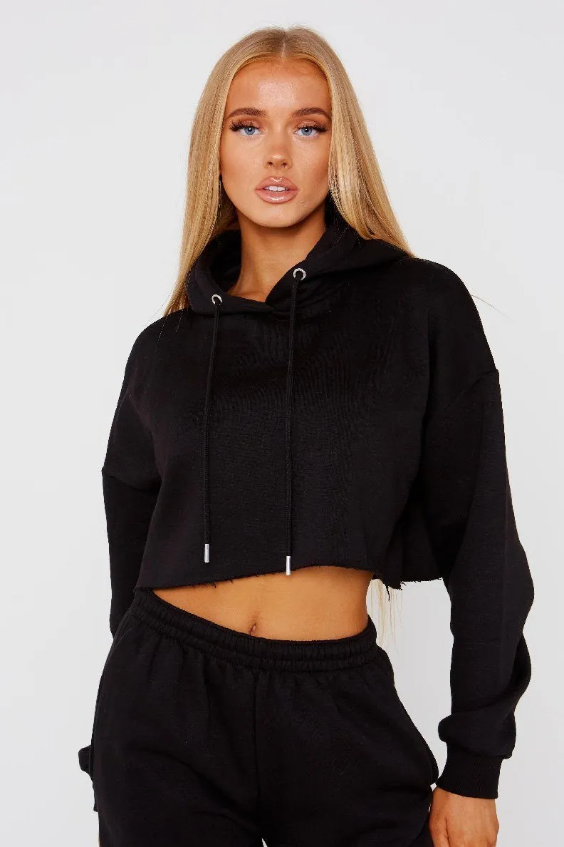 Black Crop Tracksuit Loungewear Set - Olivia