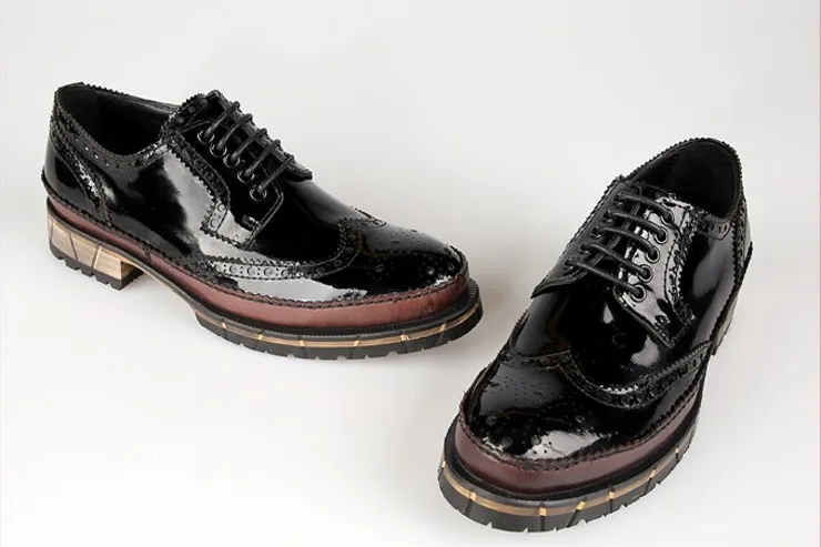 Black Green Patent Leather Men's Oxfords