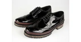 Black Green Patent Leather Men's Oxfords