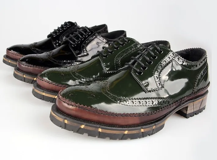 Black Green Patent Leather Men's Oxfords