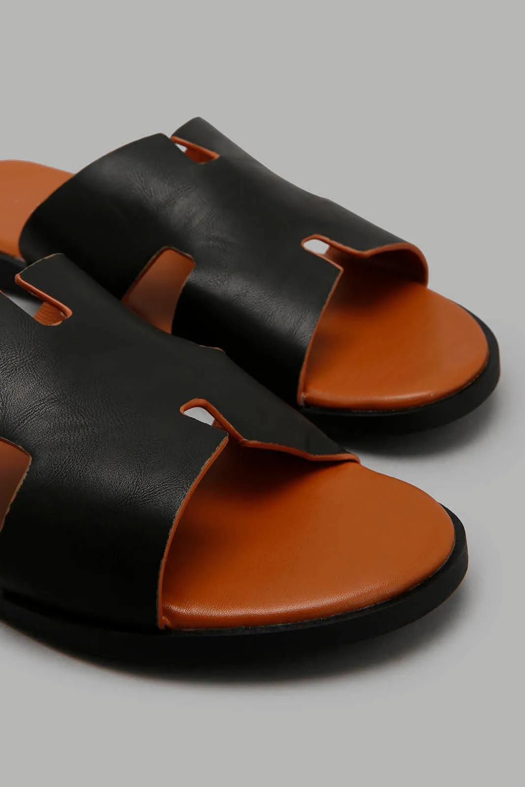 Black H Strap Slide Sandal