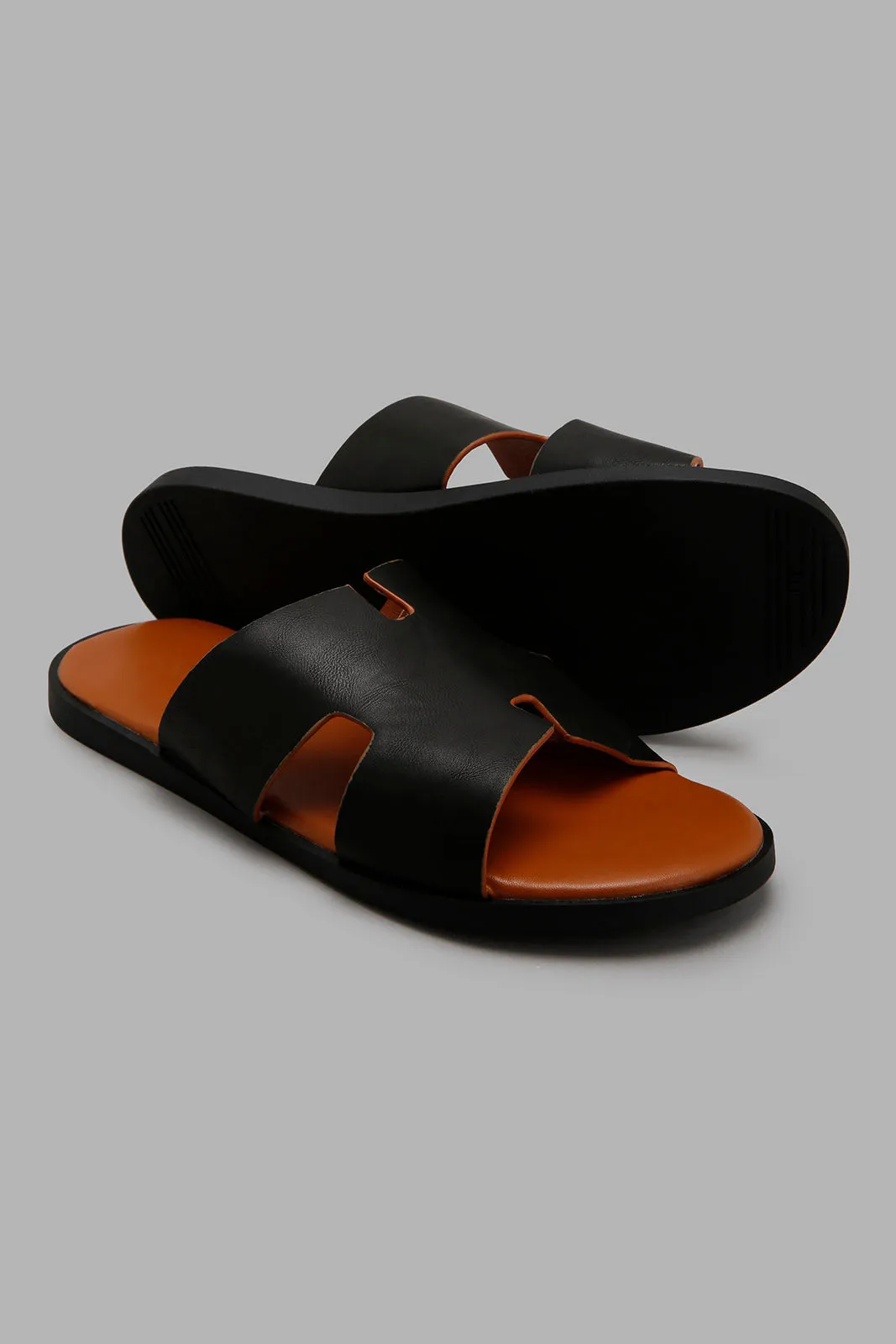 Black H Strap Slide Sandal