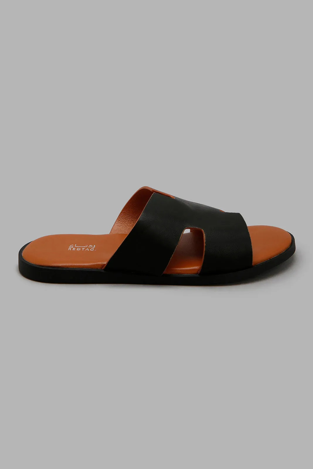 Black H Strap Slide Sandal