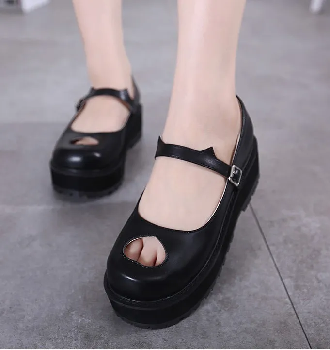 Stylish Black Hollow Out Mary Jane Platform Flats