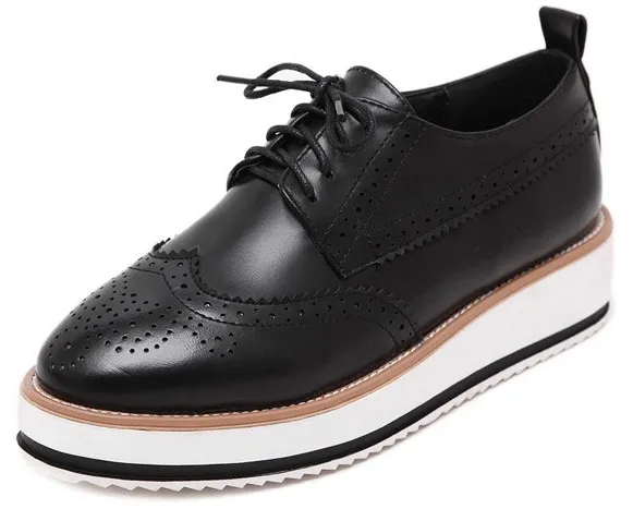 Men's Black Leather Lace Up Baroque Platform Oxfords Sneakers