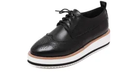 Men's Black Leather Lace Up Baroque Platform Oxfords Sneakers