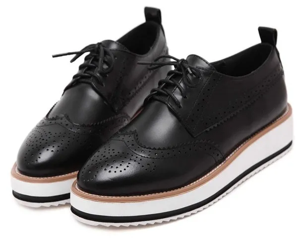 Men's Black Leather Lace Up Baroque Platform Oxfords Sneakers