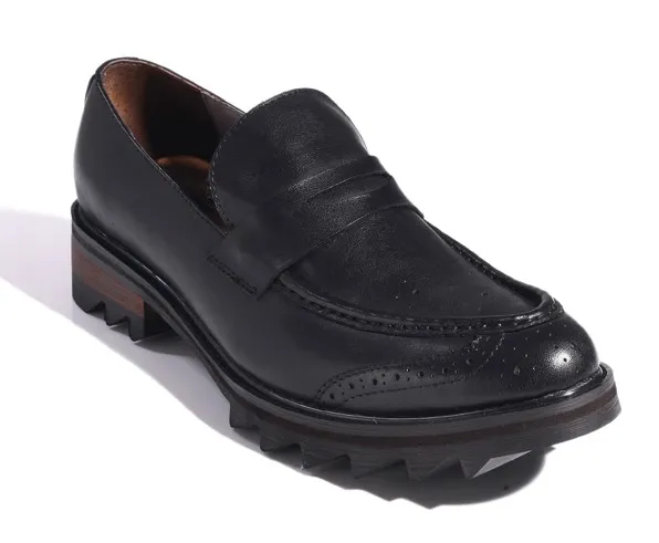 Black Leather Mens Oxfords Loafers Dress Shoes with Platforms