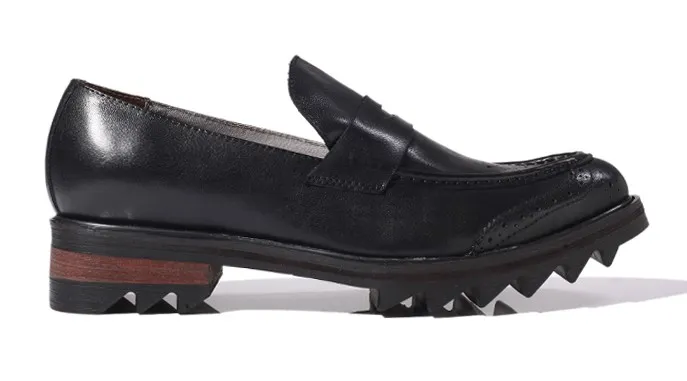 Black Leather Mens Oxfords Loafers Dress Shoes with Platforms