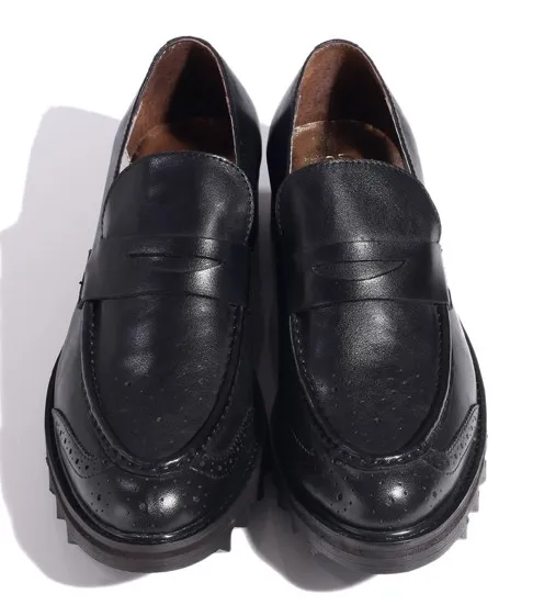 Black Leather Mens Oxfords Loafers Dress Shoes with Platforms