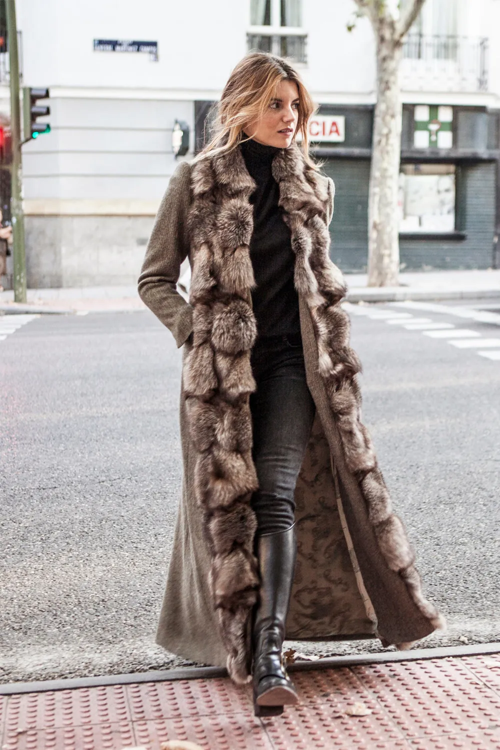 Black Long Fur Coat in St. Petersburg