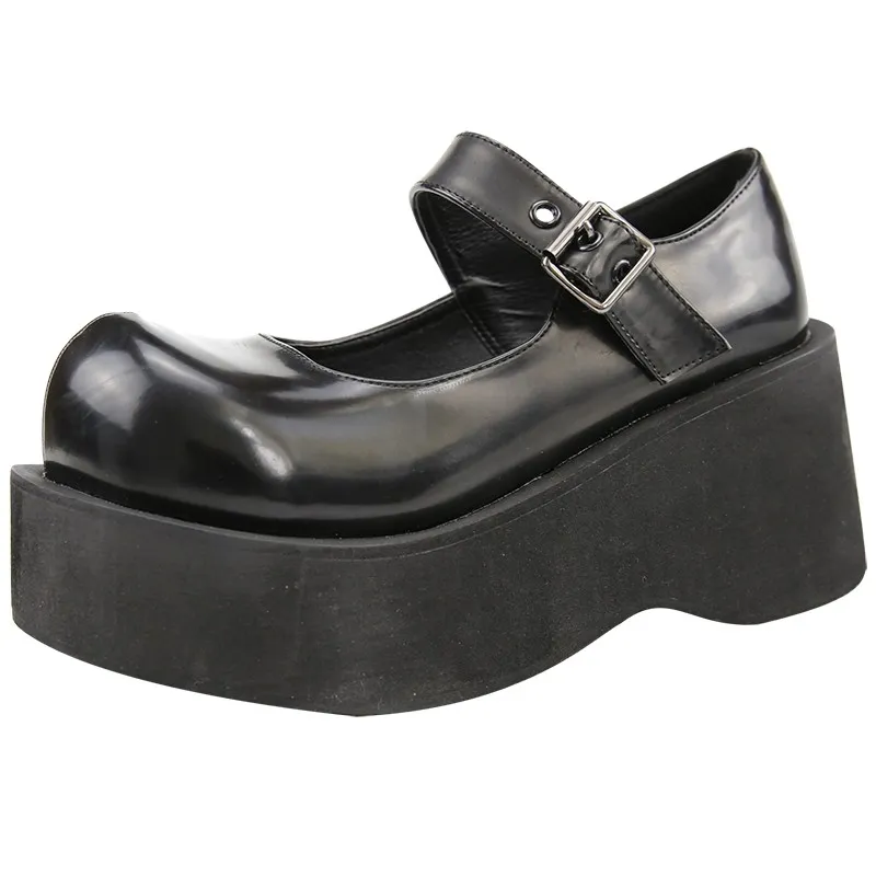 Black Chunky Cleated Platform Flats