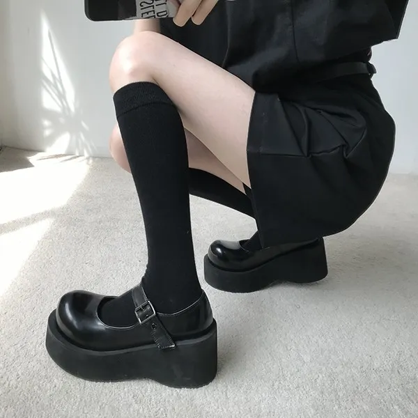 Black Chunky Cleated Platform Flats