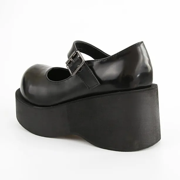 Black Chunky Cleated Platform Flats