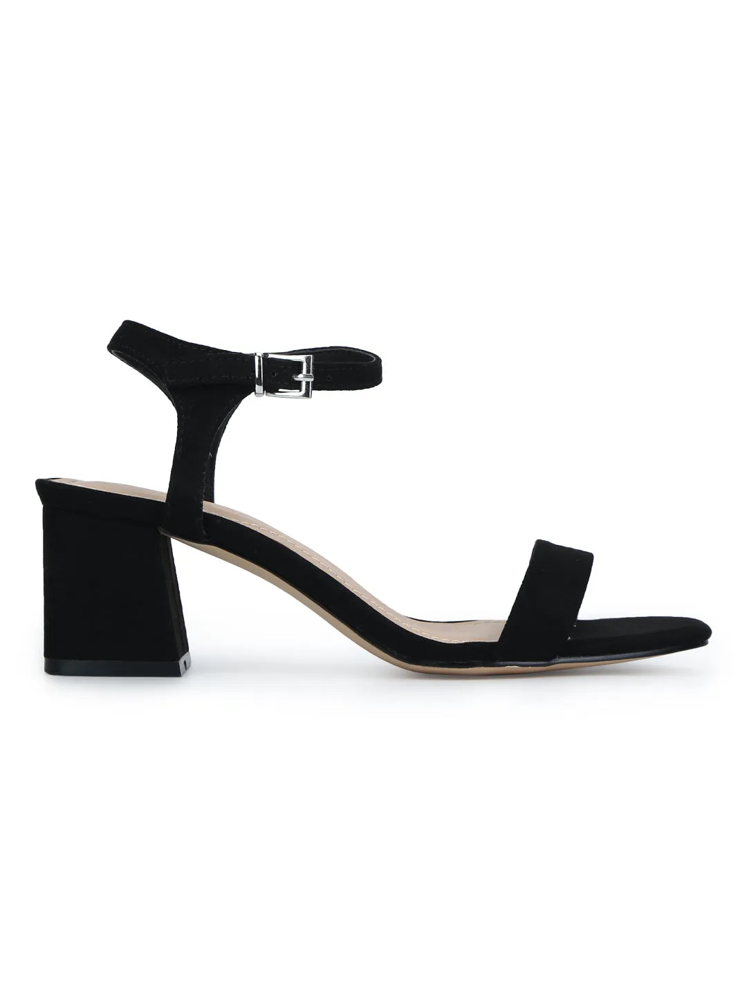 Black Micro Thin Ankle Strap Low Block Heels