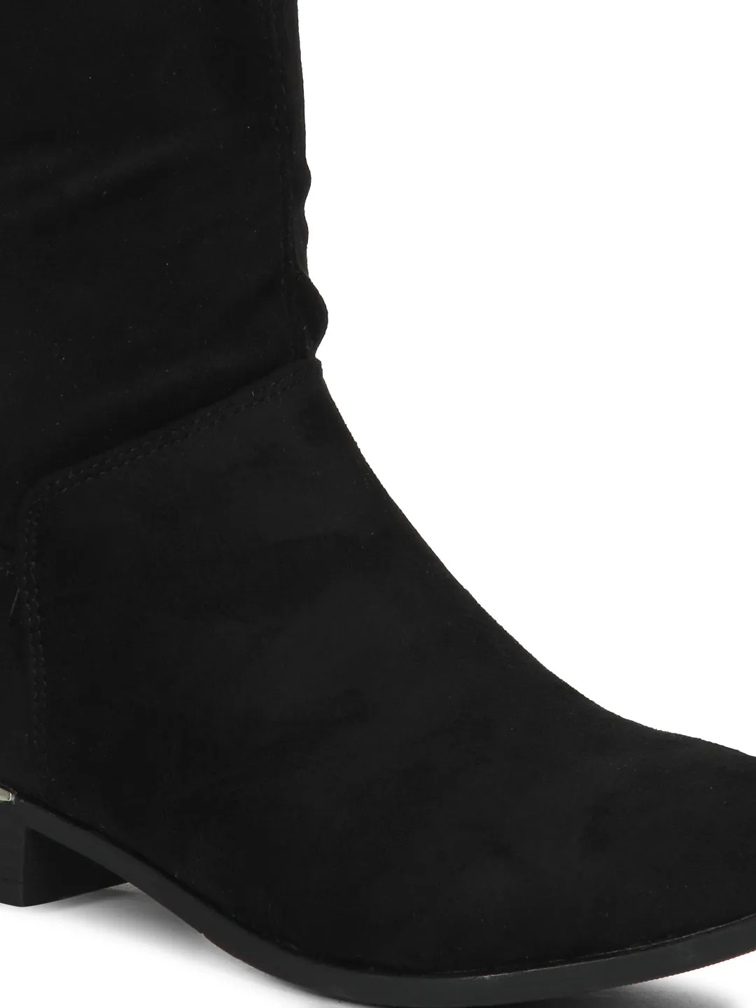 Black Microfibre Flat Long Boots