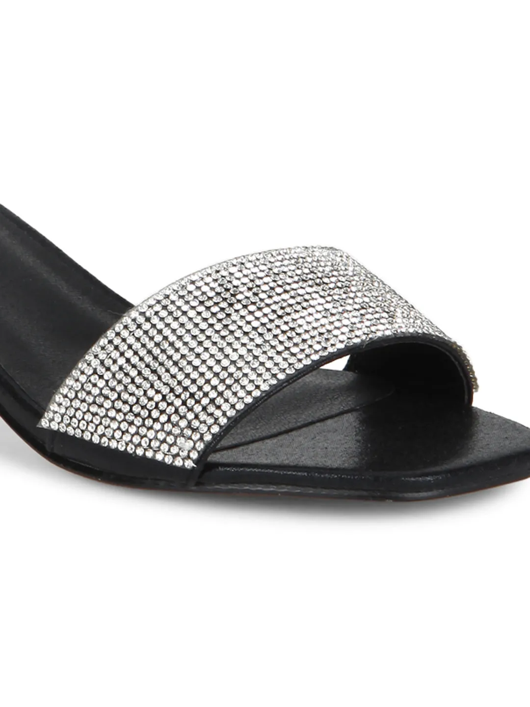 Black Mirror Low Block Sandal Heels