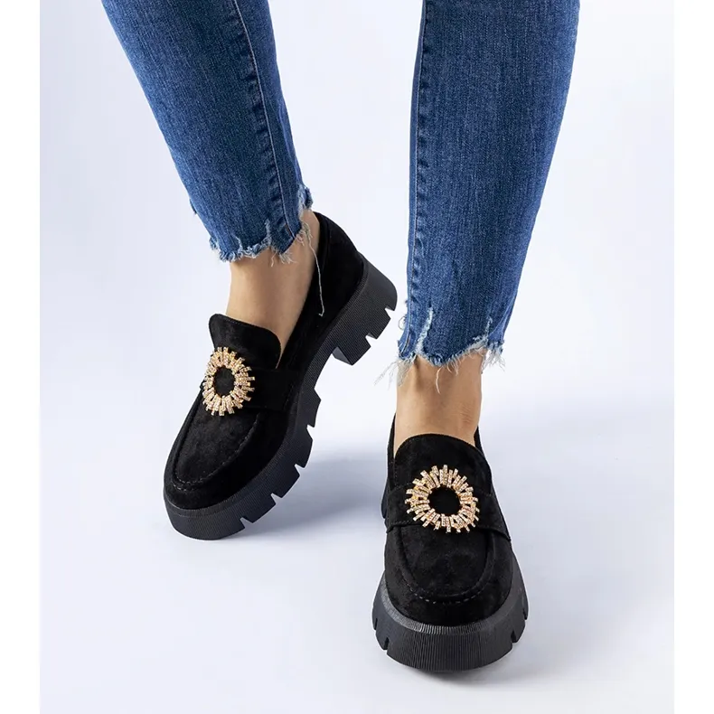 Stanislas Buckle Decorated Black Moccasins