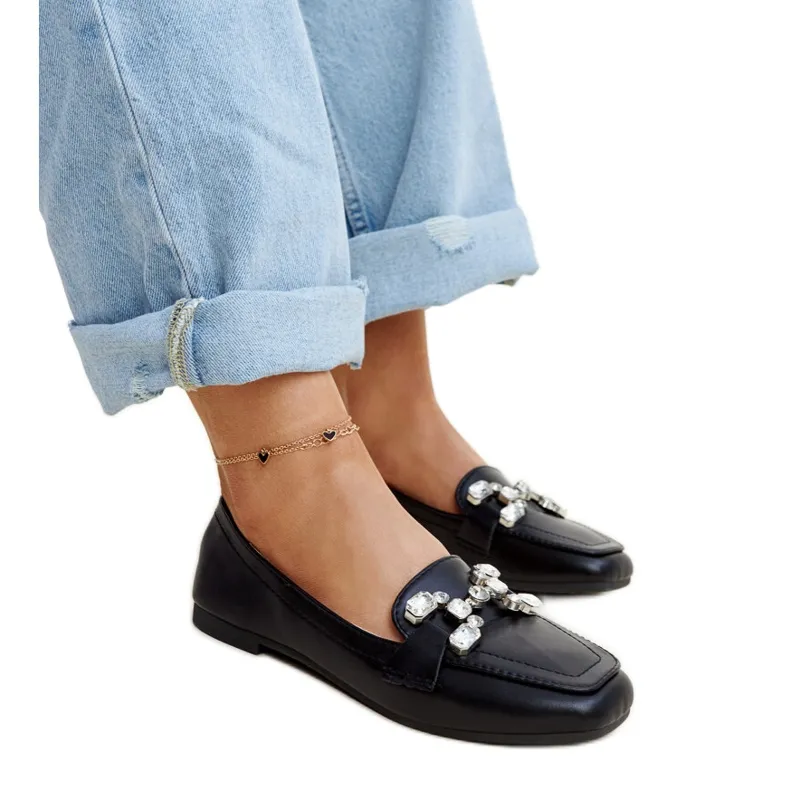 Black moccasins with zirconium Mali buckle