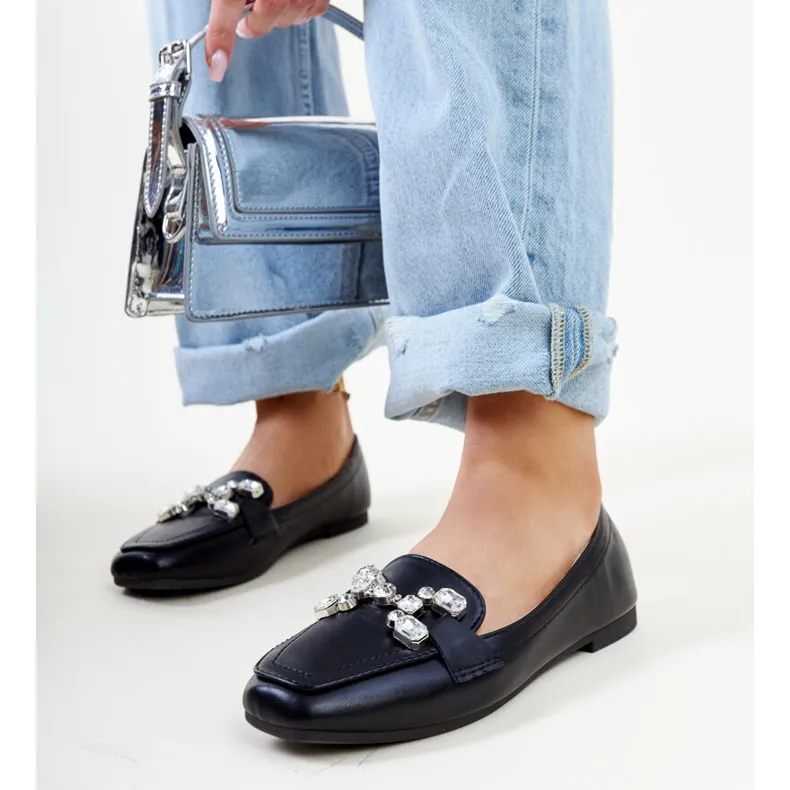 Black moccasins with zirconium Mali buckle