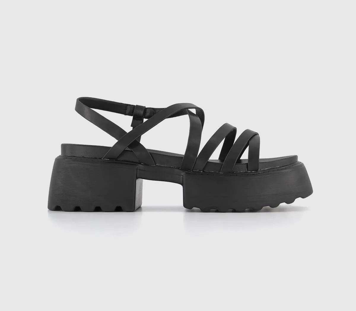 Black Multi Strap Chunky Sandals for Women's Office Attire