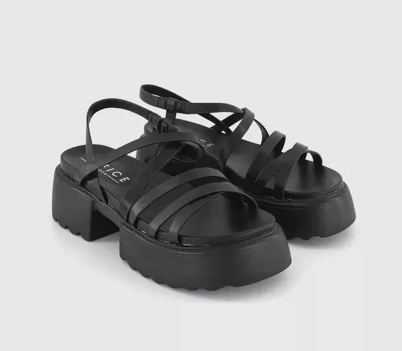 Black Multi Strap Chunky Sandals for Women's Office Attire