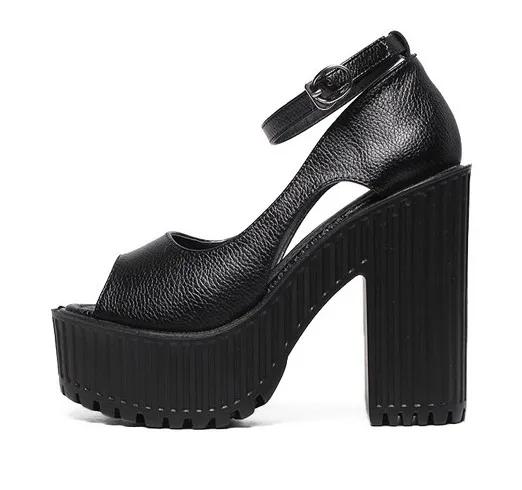 Black Peep Toe Ankle Straps Platforms High Heels