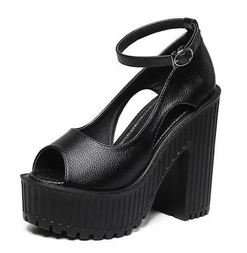 Black Peep Toe Ankle Straps Platforms High Heels