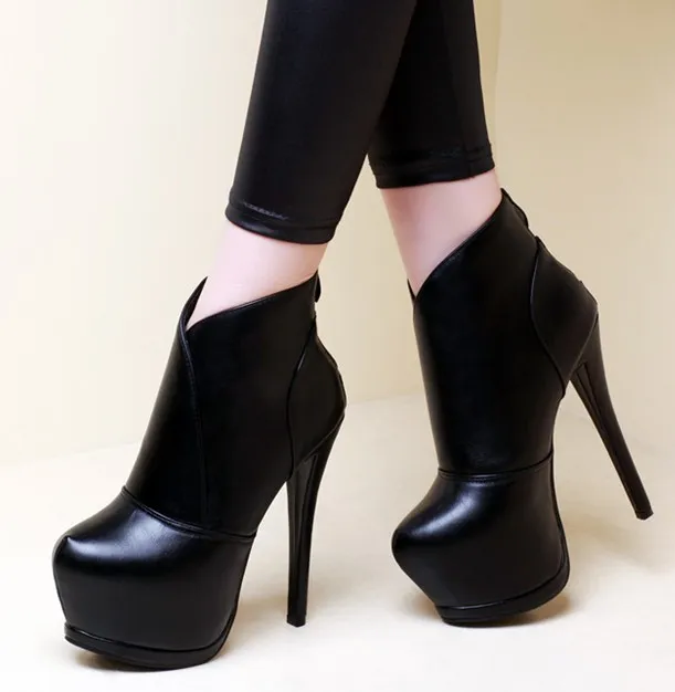 Classic Black Stiletto High Heel Platform Ankle Boots