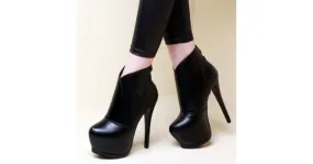 Classic Black Stiletto High Heel Platform Ankle Boots