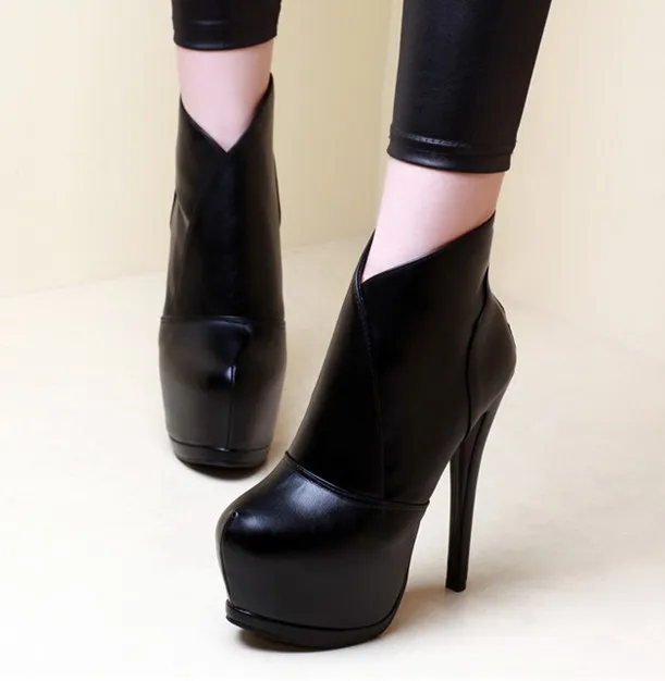 Classic Black Stiletto High Heel Platform Ankle Boots