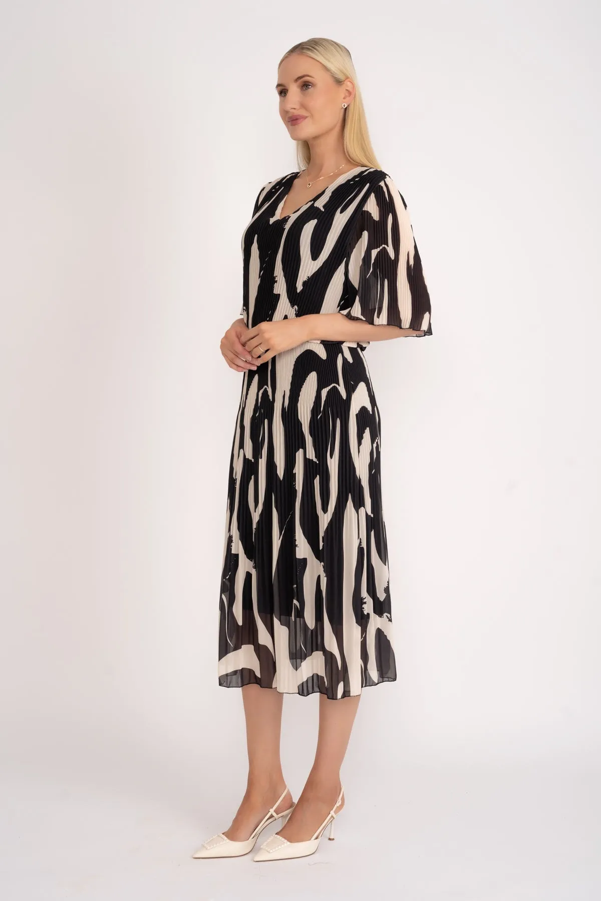 Black Printed Michaela Midi Dress