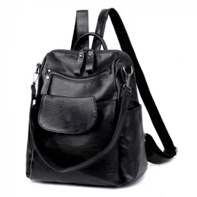 Black PU School Backpack for Students - Fashionable Multifunction Shoulder Bag