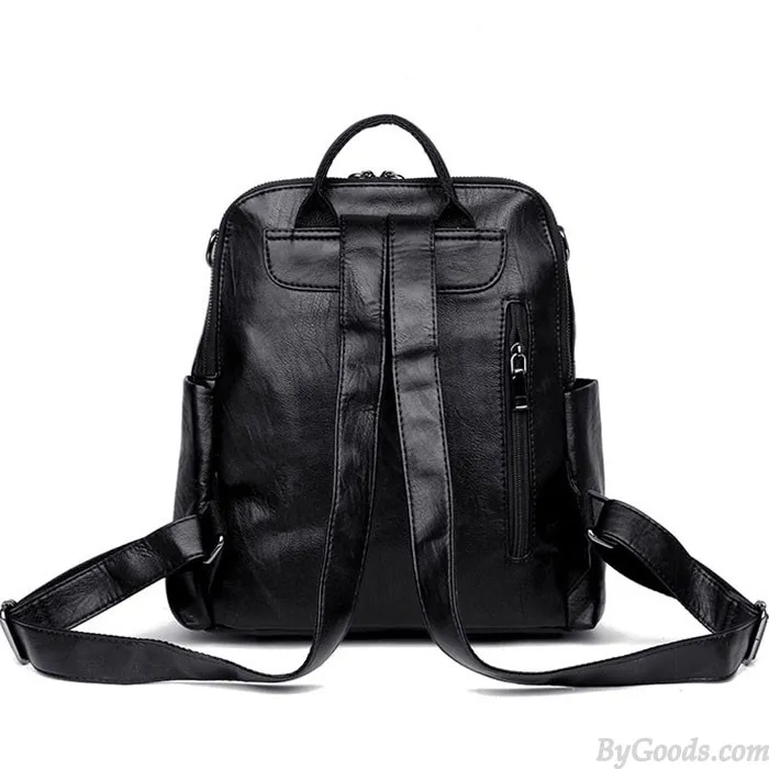 Black PU School Backpack for Students - Fashionable Multifunction Shoulder Bag