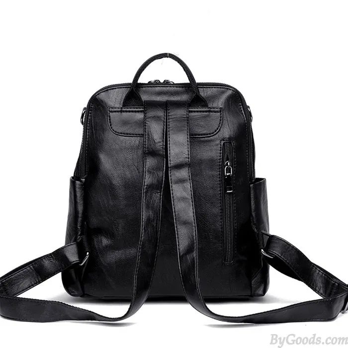 Black PU School Backpack for Students - Fashionable Multifunction Shoulder Bag