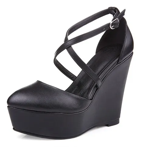 Black Gothic Cross Straps Wedges Platforms