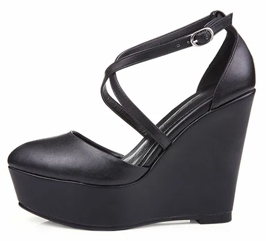 Black Gothic Cross Straps Wedges Platforms