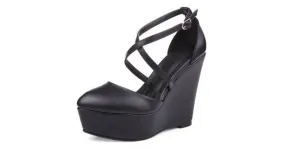 Black Gothic Cross Straps Wedges Platforms