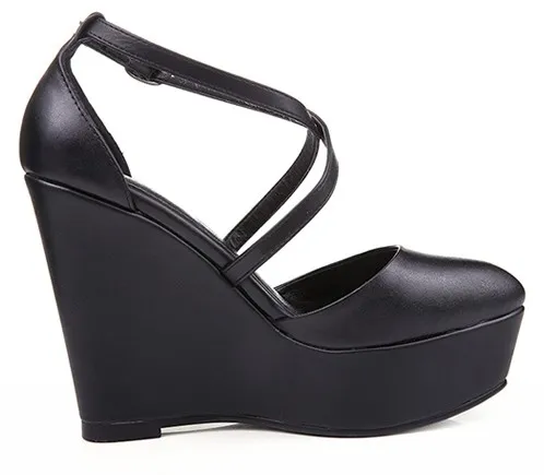 Black Gothic Cross Straps Wedges Platforms