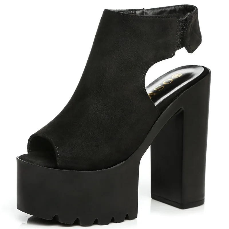 Black Gothic Peep Toe Sling Back Platforms