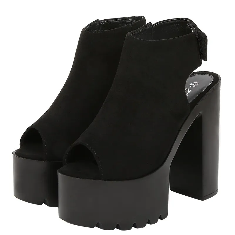 Black Gothic Peep Toe Sling Back Platforms