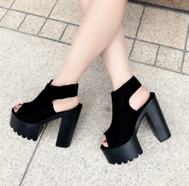 Black Gothic Peep Toe Sling Back Platforms