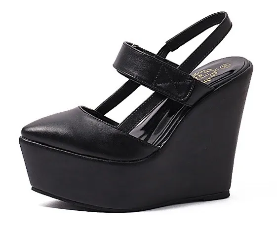 Black Gothic Sling Back Wedges Platforms