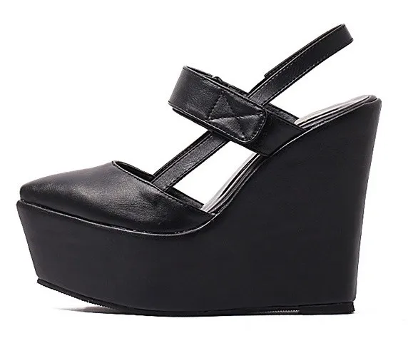 Black Gothic Sling Back Wedges Platforms