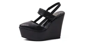 Black Gothic Sling Back Wedges Platforms