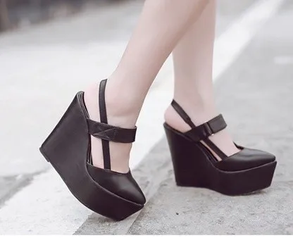 Black Gothic Sling Back Wedges Platforms